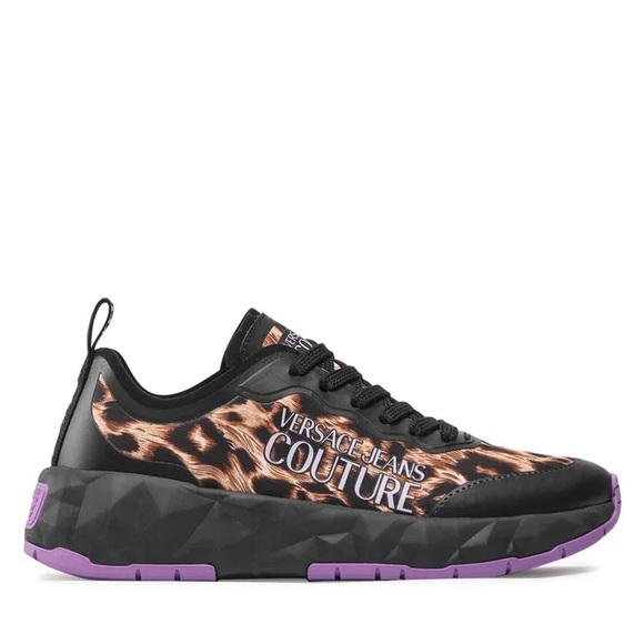 Versace Jeans Collection Women's Leopard Print Sneakers - Black and Purple WM 5 - Picture 4 of 6